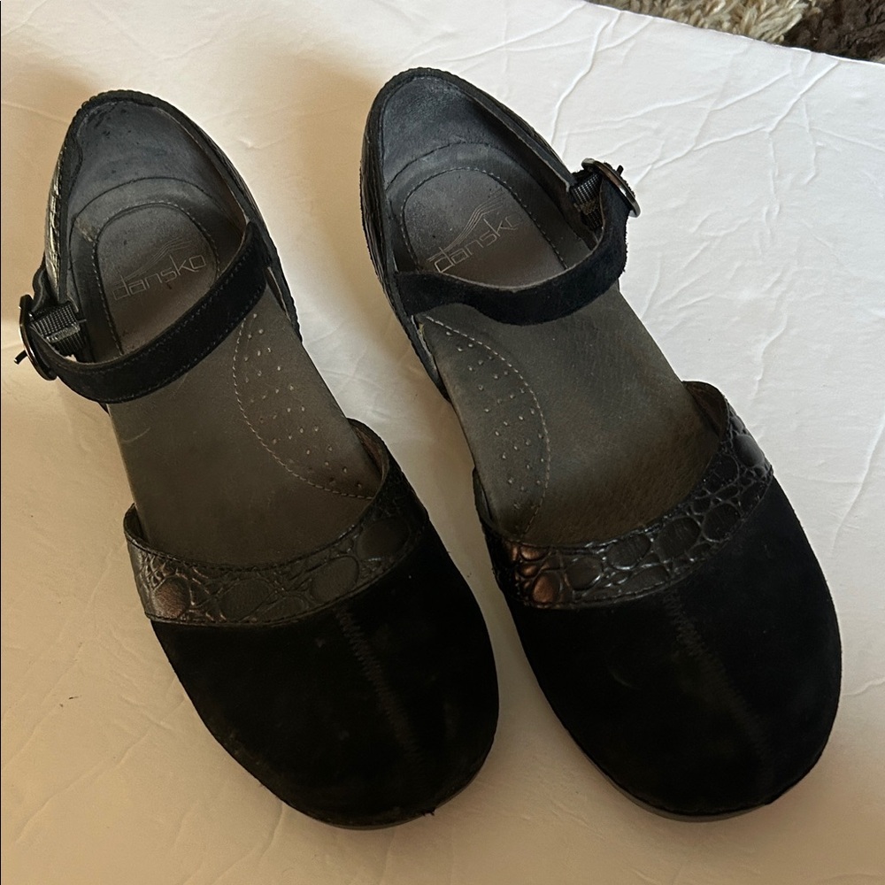Dansko Black Suede Mules with Strap